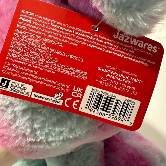 RUSS bear pink and blue tie dye medium sized NWT stuffed animal, plush - Picture 3 of 7